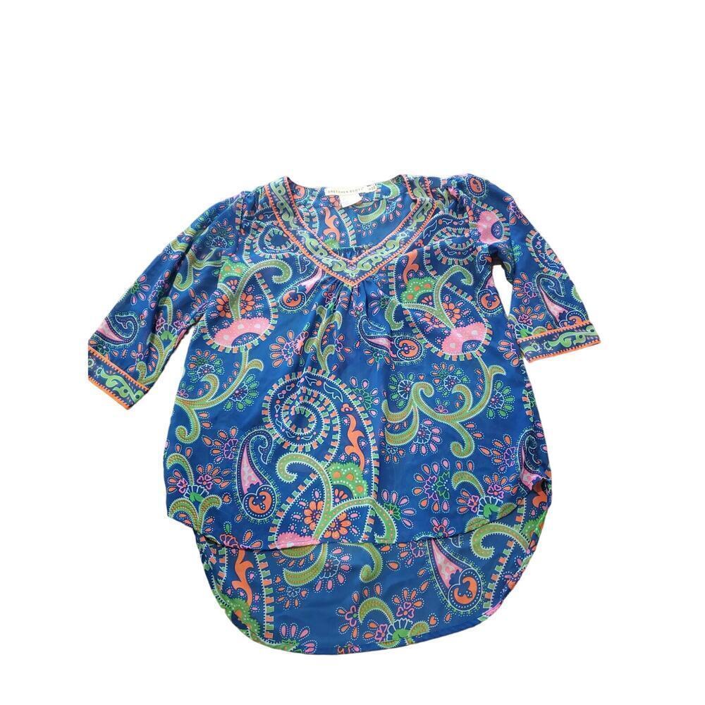 Gretchen Scott Sheer Colorful‎ Pattern tunic Top Small